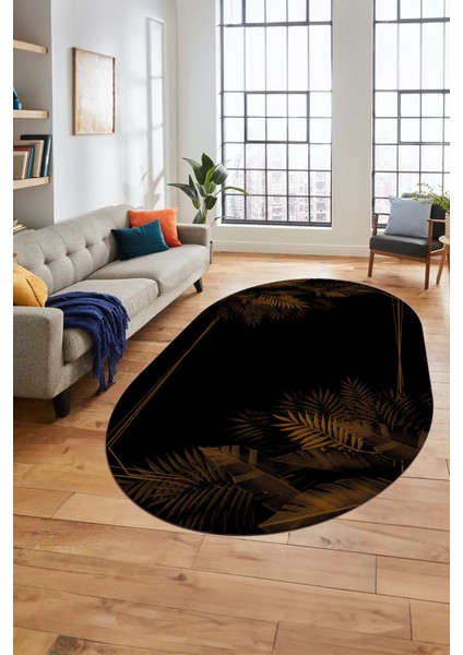 Modern Yaprak Desen Dijital Kaymaz Yıkanabilir Oval Yolluk Mutfak Salon Halısı O-Modern-26-Kahve fırsatları