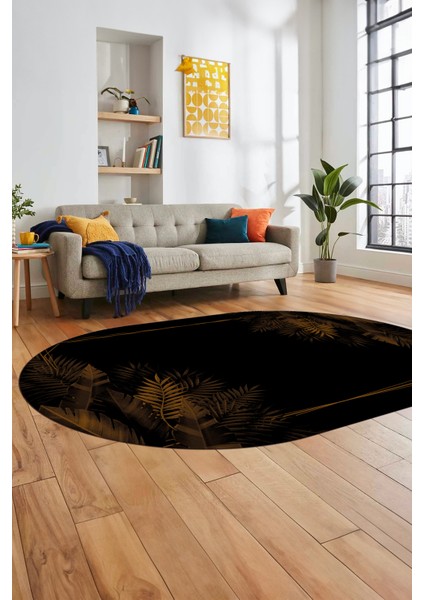 Modern Yaprak Desen Dijital Kaymaz Yıkanabilir Oval Yolluk Mutfak Salon Halısı O-Modern-26-Kahve indirimleri
