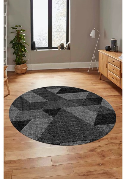 Baskılı Kaymaz Taban Yıkanabilir Modern Şık Yuvarlak Mutfak Salon Halısı Y-Modern-96-Antrasit