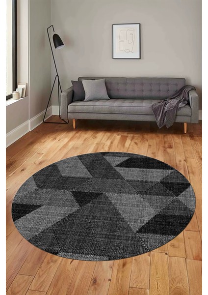 Baskılı Kaymaz Taban Yıkanabilir Modern Şık Yuvarlak Mutfak Salon Halısı Y-Modern-96-Antrasit fiyatları