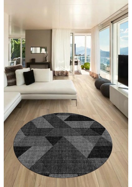 Baskılı Kaymaz Taban Yıkanabilir Modern Şık Yuvarlak Mutfak Salon Halısı Y-Modern-96-Antrasit fırsatları