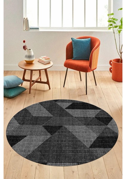 Baskılı Kaymaz Taban Yıkanabilir Modern Şık Yuvarlak Mutfak Salon Halısı Y-Modern-96-Antrasit indirimleri