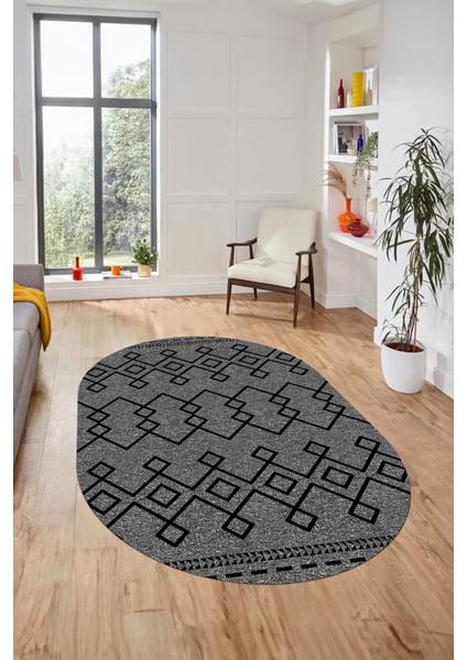 Sade Desen Özel Tasarım Dijital Kaymaz Yıkanabilir Oval Yolluk Salon Halısı O-Modern-87-Gri fiyatları