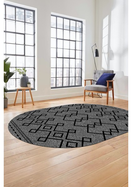 Sade Desen Özel Tasarım Dijital Kaymaz Yıkanabilir Oval Yolluk Salon Halısı O-Modern-87-Gri indirimleri