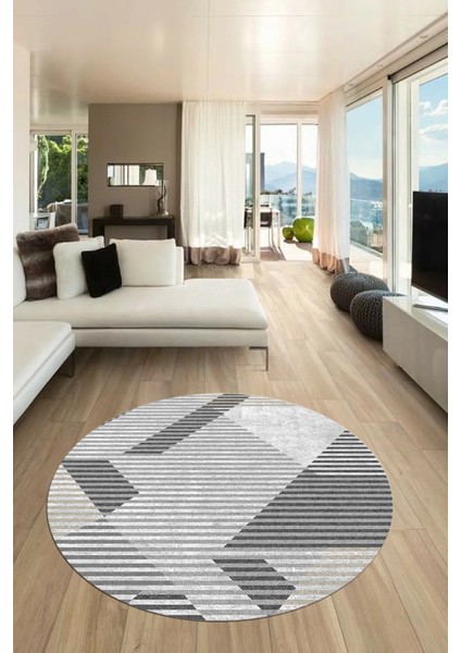 Baskılı Ince Kaymaz Taban Yıkanabilir Şık Modern Mutfak Yuvarlak Salon Halısı Y-Modern-09-Gri