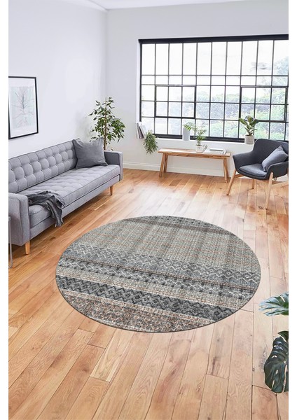 Baskılı Kaymaz Yıkanabilir Şık Kilim Desen Yuvarlak Mutfak Halısı Salon Halısı Y-Modern-70-Renkli