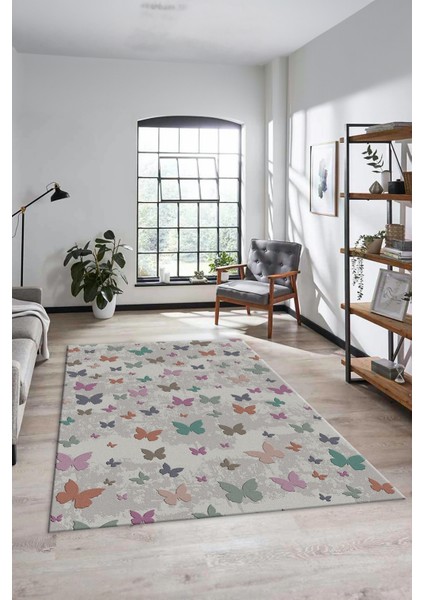 Baskılı Kaymaz Yıkanabilir Modern Kelebek Desen Yolluk Salon Halısı Modern-51-Renkli fırsatları