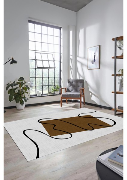 Baskılı Kaymaz Yıkanabilir Modern Yolluk Mutfak Halısı Salon Halısı Modern-61-Kahve