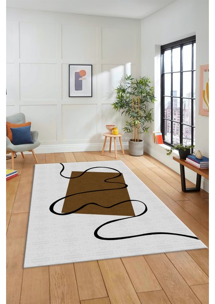 Baskılı Kaymaz Yıkanabilir Modern Yolluk Mutfak Halısı Salon Halısı Modern-61-Kahve