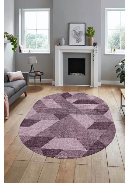 Baskılı Kaymaz Taban Yıkanabilir Modern Şık Oval Yolluk Mutfak Salon Halısı O-Modern-96-Pembe indirimleri