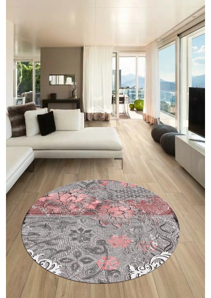 Çiçekli Modern Desen Dijital Kaymaz Yıkanabilir Yuvarlak Mutfak Salon Halısı Y-Modern-15-Pembe fiyatları