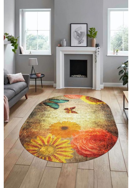 Baskılı Kaymaz Taban Yıkanabilir Modern Oval Yolluk Mutfak Salon Halısı O-MODERN-109-RENKLİ fırsatları