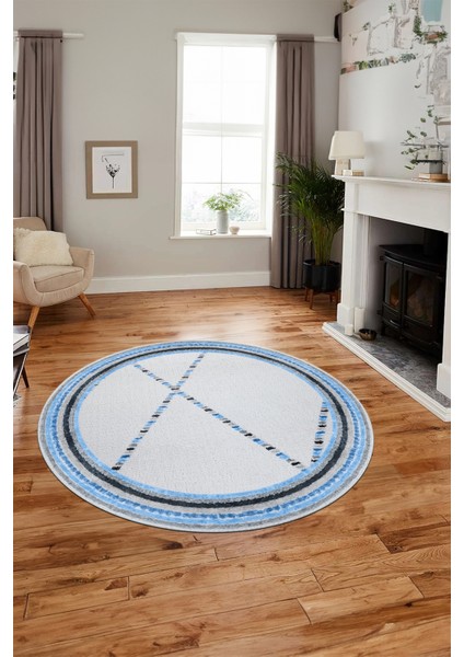 Renkli Modern Kilim Desen Kaymaz Yıkanabilir Yuvarlak Mutfak Salon Halısı Y-Modern-76-Mavi fırsatları