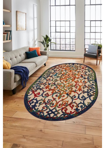 Modern Klasik Desen Dijital Kaymaz Yıkanabilir Oval Yolluk Mutfak Salon Halısı O-Modern-32-Renkli modelleri