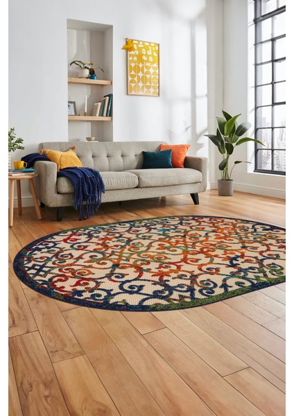 Modern Klasik Desen Dijital Kaymaz Yıkanabilir Oval Yolluk Mutfak Salon Halısı O-Modern-32-Renkli fırsatları