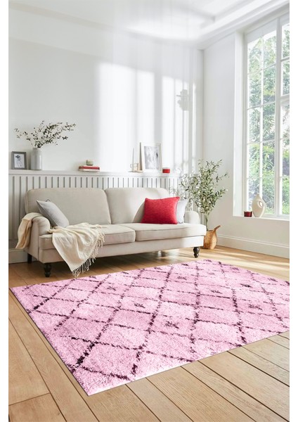 Baskılı Kaymaz Yıkanabilir Kilim Desen Yolluk Mutfak Halısı Salon Halısı Modern-57-Pembe
