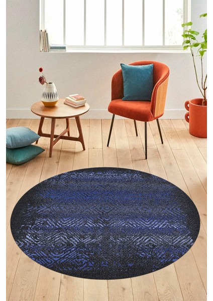 Sade Modern Desen Dijital Kaymaz Yıkanabilir Yuvarlak Mutfak Salon Halısı Y-Modern-28-Mavi fiyatları