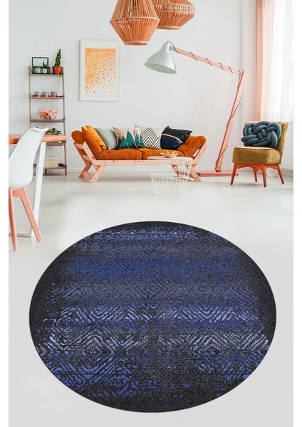 Sade Modern Desen Dijital Kaymaz Yıkanabilir Yuvarlak Mutfak Salon Halısı Y-Modern-28-Mavi modelleri