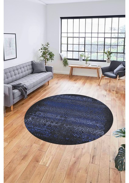 Sade Modern Desen Dijital Kaymaz Yıkanabilir Yuvarlak Mutfak Salon Halısı Y-Modern-28-Mavi fırsatları
