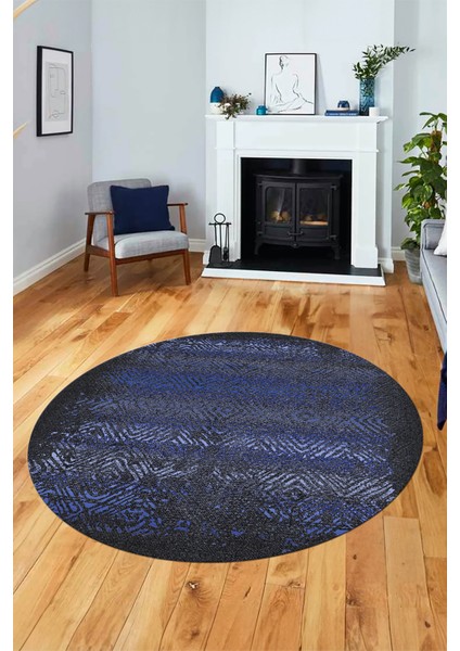 Sade Modern Desen Dijital Kaymaz Yıkanabilir Yuvarlak Mutfak Salon Halısı Y-Modern-28-Mavi indirimleri