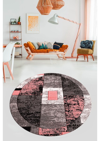 Modern Göbekli Desen Dijital Kaymaz Yıkanabilir Yuvarlak Mutfak Salon Halısı Y-Modern-33-Pembe fiyatları