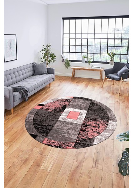 Modern Göbekli Desen Dijital Kaymaz Yıkanabilir Yuvarlak Mutfak Salon Halısı Y-Modern-33-Pembe modelleri