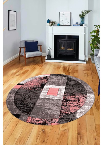 Modern Göbekli Desen Dijital Kaymaz Yıkanabilir Yuvarlak Mutfak Salon Halısı Y-Modern-33-Pembe fırsatları