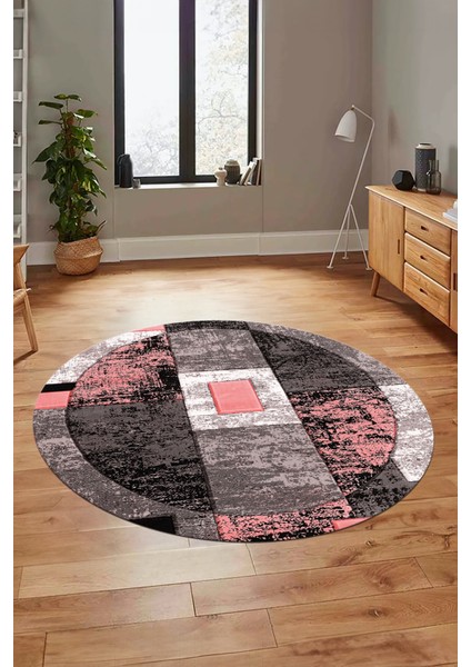 Modern Göbekli Desen Dijital Kaymaz Yıkanabilir Yuvarlak Mutfak Salon Halısı Y-Modern-33-Pembe indirimleri