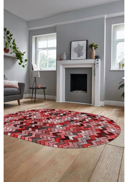 Baskılı Kaymaz Taban Yıkanabilir Renkli Modern Yolluk Mutfak Oval Salon Halısı O-Modern-02-Pembe fırsatları