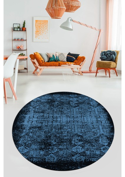 Baskılı Kaymaz Taban Yıkanabilir Sade Modern Mutfak Yuvarlak Salon Halısı Y-Modern-04-Mavi fırsatları