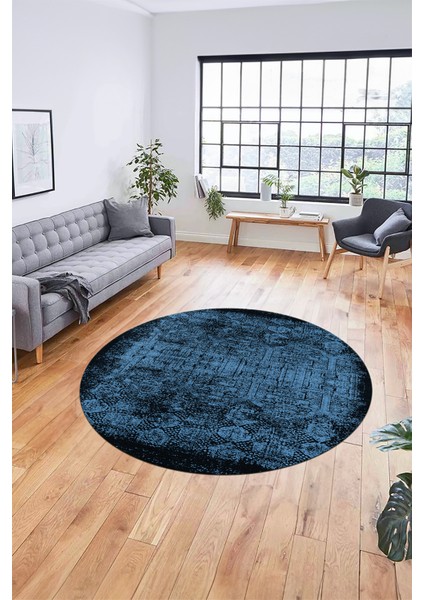 Baskılı Kaymaz Taban Yıkanabilir Sade Modern Mutfak Yuvarlak Salon Halısı Y-Modern-04-Mavi indirimleri