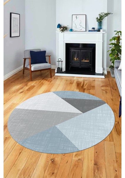 Baskılı Kaymaz Yıkanabilir Modern Yuvarlak Mutfak Salon Halısı Y-Modern-38-Mavi fırsatları