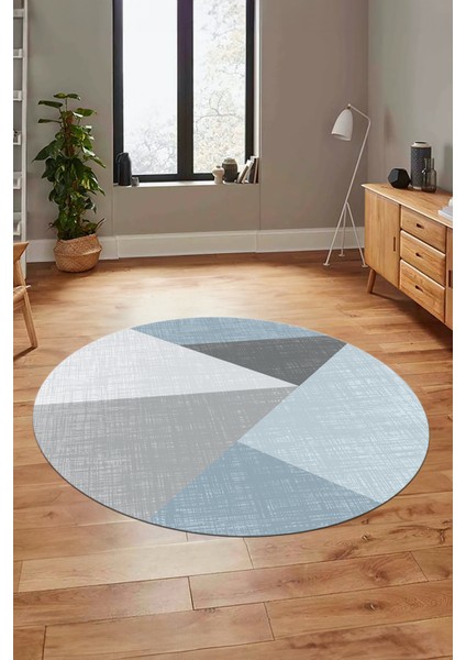 Baskılı Kaymaz Yıkanabilir Modern Yuvarlak Mutfak Salon Halısı Y-Modern-38-Mavi indirimleri