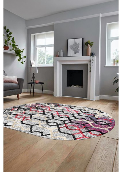 Baskılı Kaymaz Taban Yıkanabilir Şık Modern Yolluk Mutfak Oval Salon Halısı O-Modern-03-Renkli fırsatları