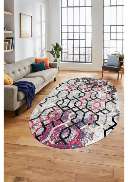 Baskılı Kaymaz Taban Yıkanabilir Şık Modern Yolluk Mutfak Oval Salon Halısı O-Modern-03-Renkli indirimleri