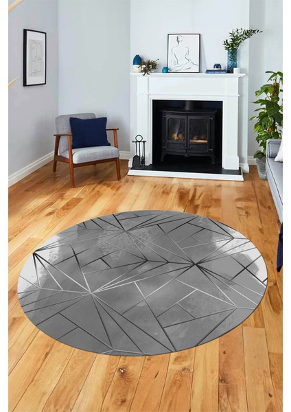 3D Baskılı Kaymaz Yıkanabilir Sade Desen Yuvarlak Mutfak Salon Halısı Y-Modern-44-Gri