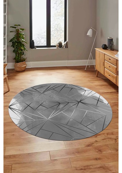 3D Baskılı Kaymaz Yıkanabilir Sade Desen Yuvarlak Mutfak Salon Halısı Y-Modern-44-Gri