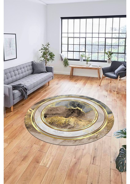 Baskılı Kaymaz Yıkanabilir Modern Mermer Desen Yuvarlak Salon Halısı Y-Modern-46-Gold fiyatları