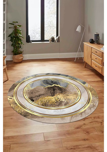 Baskılı Kaymaz Yıkanabilir Modern Mermer Desen Yuvarlak Salon Halısı Y-Modern-46-Gold fırsatları