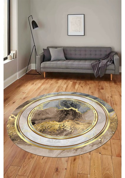 Baskılı Kaymaz Yıkanabilir Modern Mermer Desen Yuvarlak Salon Halısı Y-Modern-46-Gold indirimleri