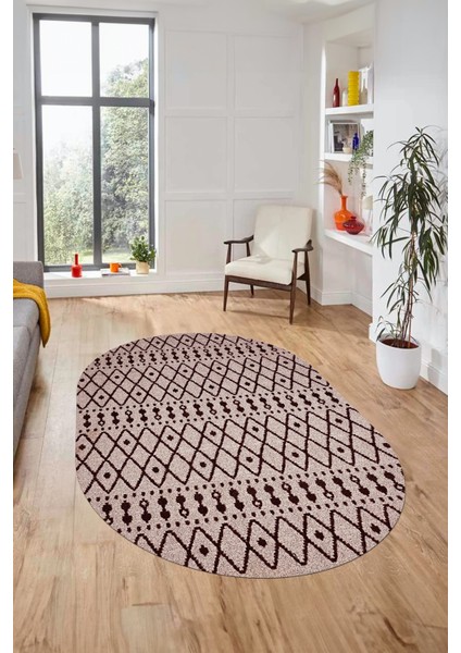 3D Kilim Desen Özel Tasarım Dijital Kaymaz Yıkanabilir Oval Yolluk Salon Halısı O-Modern-84-Bordo