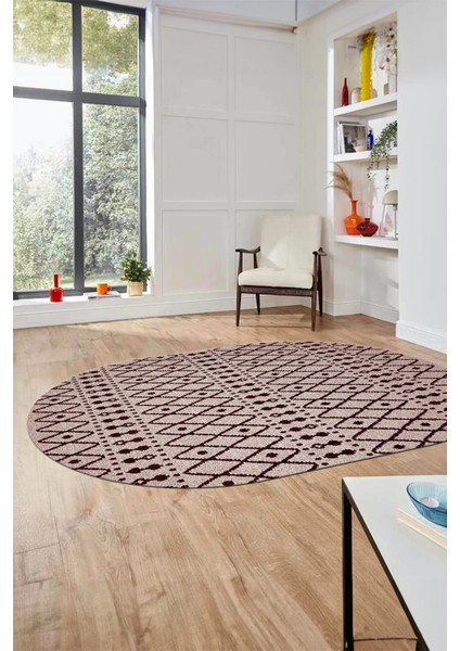 3D Kilim Desen Özel Tasarım Dijital Kaymaz Yıkanabilir Oval Yolluk Salon Halısı O-Modern-84-Bordo