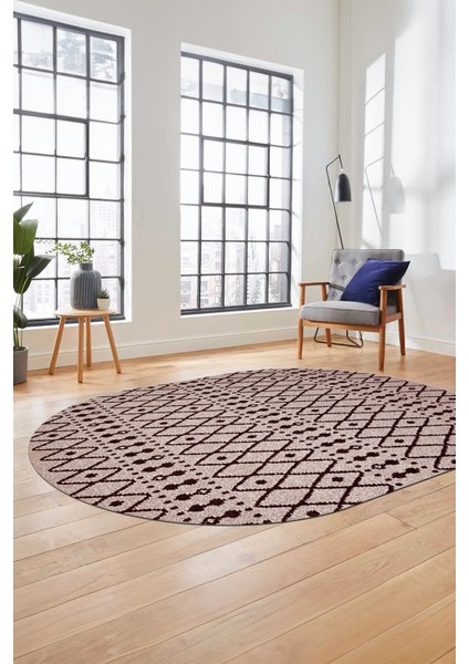 3D Kilim Desen Özel Tasarım Dijital Kaymaz Yıkanabilir Oval Yolluk Salon Halısı O-Modern-84-Bordo