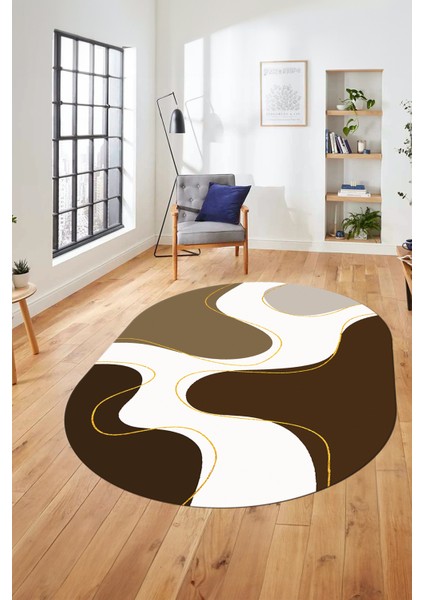 Baskılı Kaymaz Taban Yıkanabilir Modern Oval Yolluk Mutfak Salon Halısı O-MODERN-120-KAHVE fiyatları