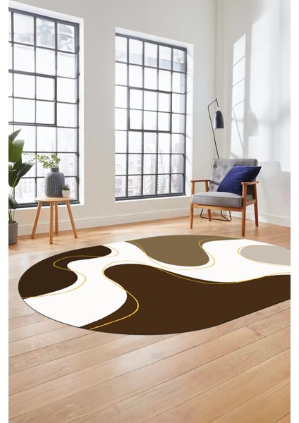 Baskılı Kaymaz Taban Yıkanabilir Modern Oval Yolluk Mutfak Salon Halısı O-MODERN-120-KAHVE modelleri