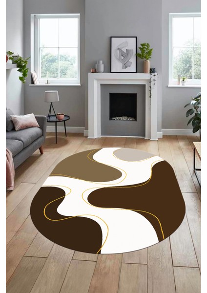Baskılı Kaymaz Taban Yıkanabilir Modern Oval Yolluk Mutfak Salon Halısı O-MODERN-120-KAHVE fırsatları
