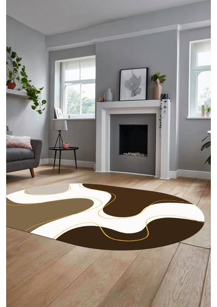 Baskılı Kaymaz Taban Yıkanabilir Modern Oval Yolluk Mutfak Salon Halısı O-MODERN-120-KAHVE indirimleri