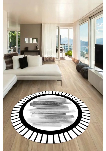 Renkli Modern Desenli Dijital Kaymaz Yıkanabilir Yuvarlak Mutfak Salon Halısı Y-Modern-22-Gri