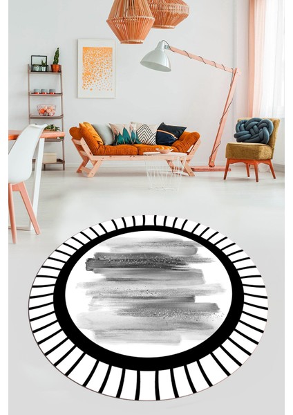 Renkli Modern Desenli Dijital Kaymaz Yıkanabilir Yuvarlak Mutfak Salon Halısı Y-Modern-22-Gri modelleri