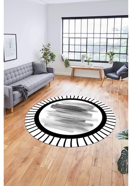 Renkli Modern Desenli Dijital Kaymaz Yıkanabilir Yuvarlak Mutfak Salon Halısı Y-Modern-22-Gri fırsatları